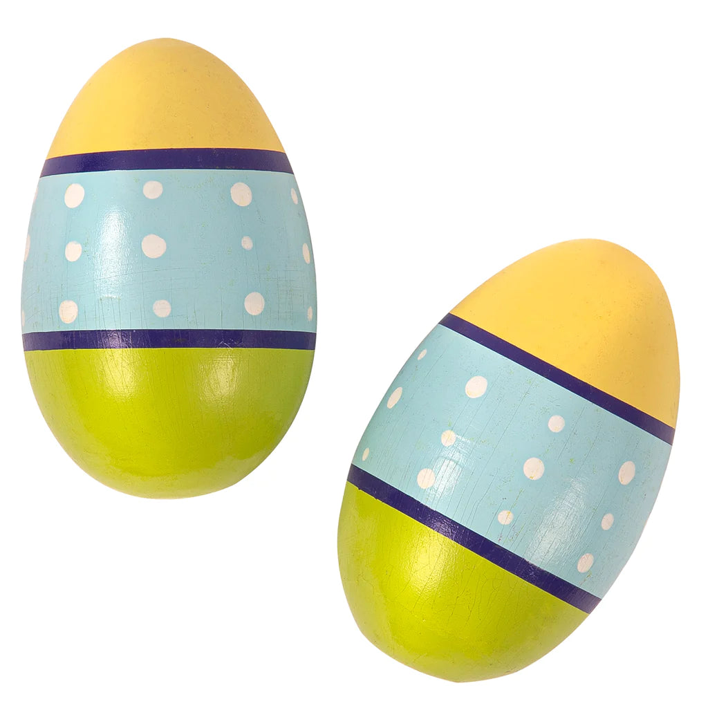PP World 'Early Years' Wooden Egg Shakers - Pair - Yellow/Blue/Green
